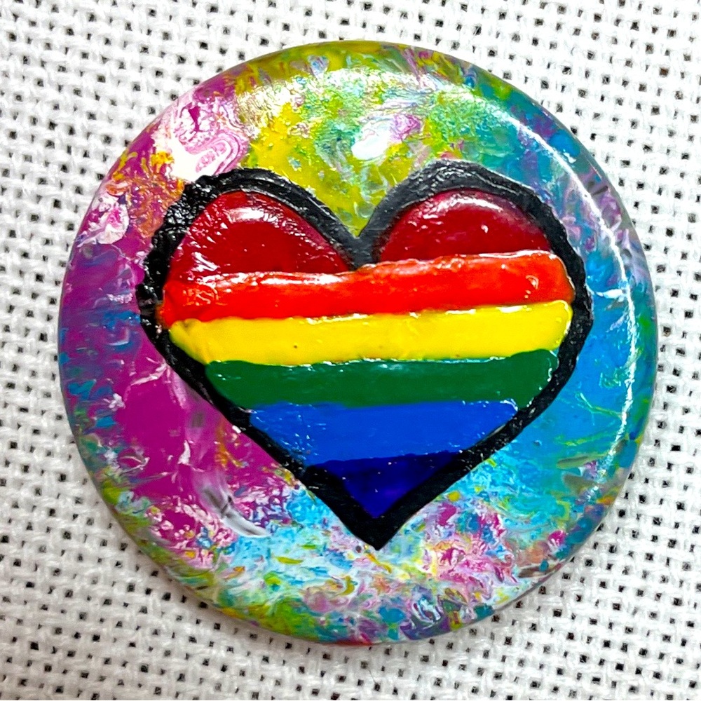 Rainbow Magnet Needle Minder Hand Painted Rainbow Heart Cross Stitch Embroidery